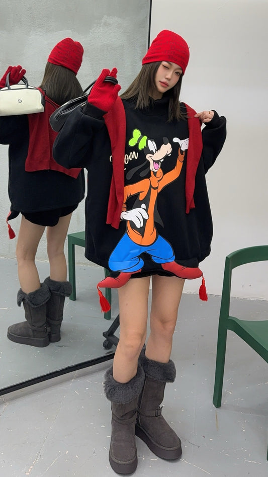 🄶🅁🄾🅄🄽🄳♾🅉🄴🅁🄾25-26SS♾無性別穿搭OverSize美式新款復古立體狗狗中高領長袖大學T-SHIRT(加厚加絨)🔥