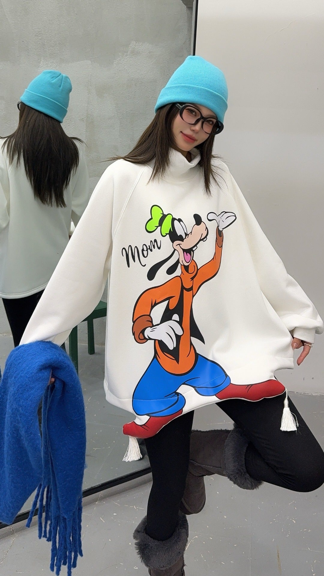 🄶🅁🄾🅄🄽🄳♾🅉🄴🅁🄾25-26SS♾無性別穿搭OverSize美式新款復古立體狗狗中高領長袖大學T-SHIRT(加厚加絨)🔥