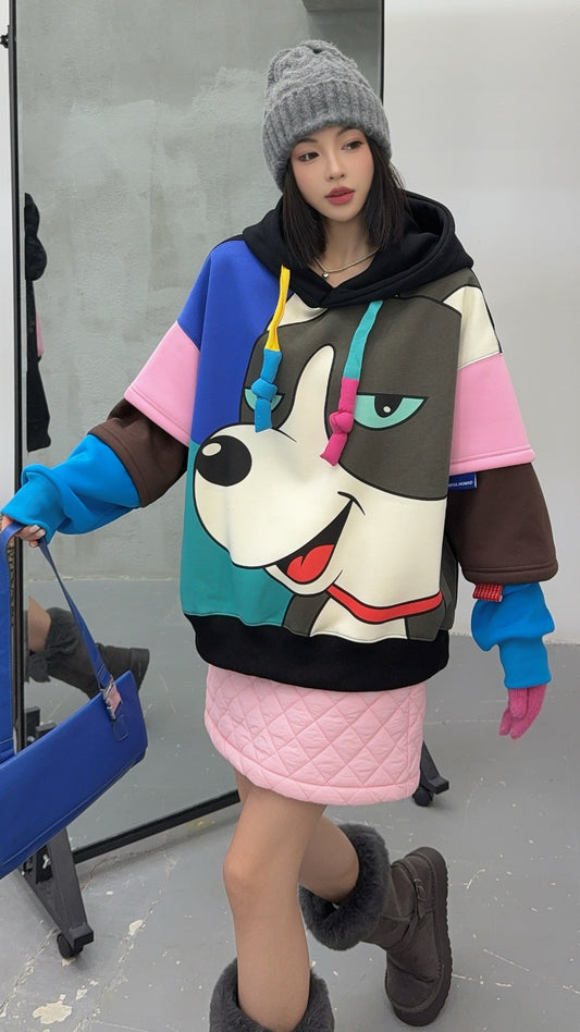 🄶🅁🄾🅄🄽🄳♾🅉🄴🅁🄾25-26SS♾無性別穿搭OverSize美式新款普普風狗狗連帽長袖T-SHIRT(加厚加絨)🔥