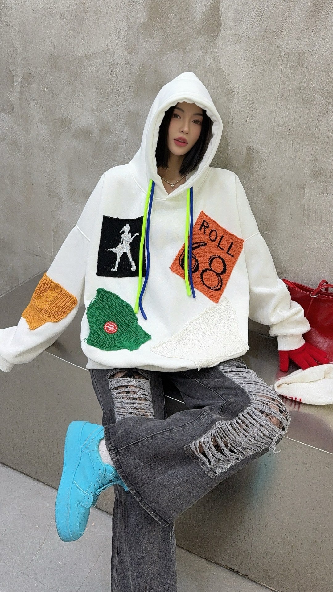 🄶🅁🄾🅄🄽🄳♾🅉🄴🅁🄾25-26SS♾無性別穿搭OverSize美式新款寬鬆拼布補丁連帽長袖T-SHIRT(加厚加絨)🔥