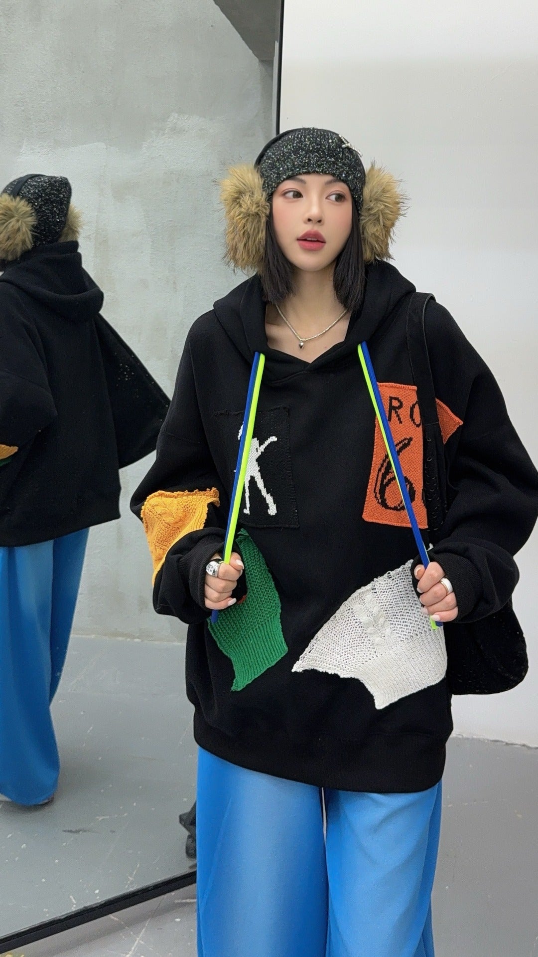 🄶🅁🄾🅄🄽🄳♾🅉🄴🅁🄾25-26SS♾無性別穿搭OverSize美式新款寬鬆拼布補丁連帽長袖T-SHIRT(加厚加絨)🔥