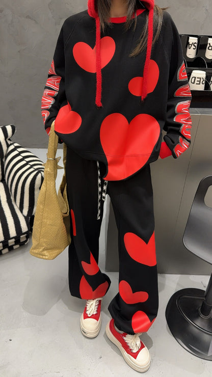 🄶🅁🄾🅄🄽🄳♾🅉🄴🅁🄾25-26SS♾無性別穿搭OverSize美式新款滿版油漆心心圓領長袖運動4色套裝(加厚加絨)🔥