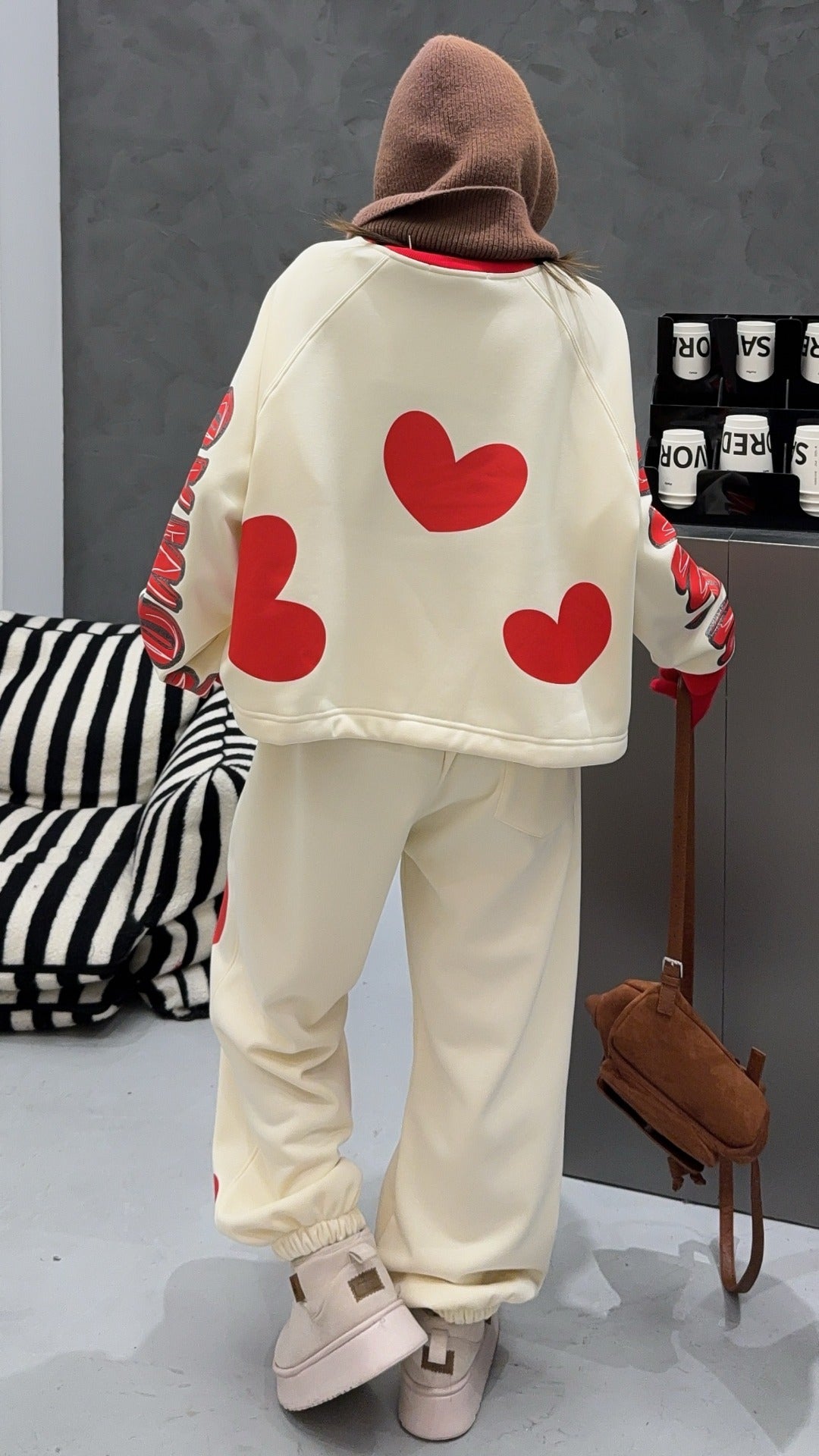 🄶🅁🄾🅄🄽🄳♾🅉🄴🅁🄾25-26SS♾無性別穿搭OverSize美式新款滿版油漆心心圓領長袖運動4色套裝(加厚加絨)🔥