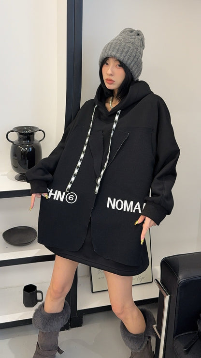 🄶🅁🄾🅄🄽🄳♾🅉🄴🅁🄾25-26SS♾無性別穿搭OverSize美式新款偽西裝連帽長袖T-SHIRT(加厚加絨)🔥