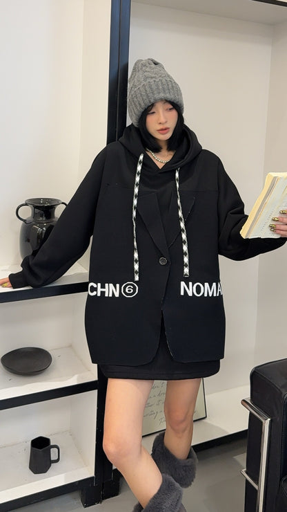 🄶🅁🄾🅄🄽🄳♾🅉🄴🅁🄾25-26SS♾無性別穿搭OverSize美式新款偽西裝連帽長袖T-SHIRT(加厚加絨)🔥