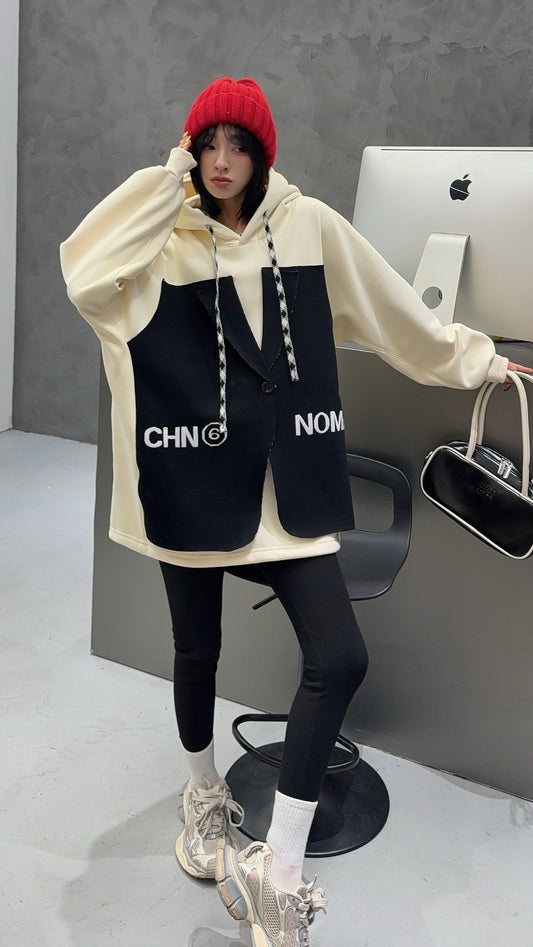 🄶🅁🄾🅄🄽🄳♾🅉🄴🅁🄾25-26SS♾無性別穿搭OverSize美式新款偽西裝連帽長袖T-SHIRT(加厚加絨)🔥