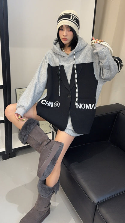 🄶🅁🄾🅄🄽🄳♾🅉🄴🅁🄾25-26SS♾無性別穿搭OverSize美式新款偽西裝連帽長袖T-SHIRT(加厚加絨)🔥