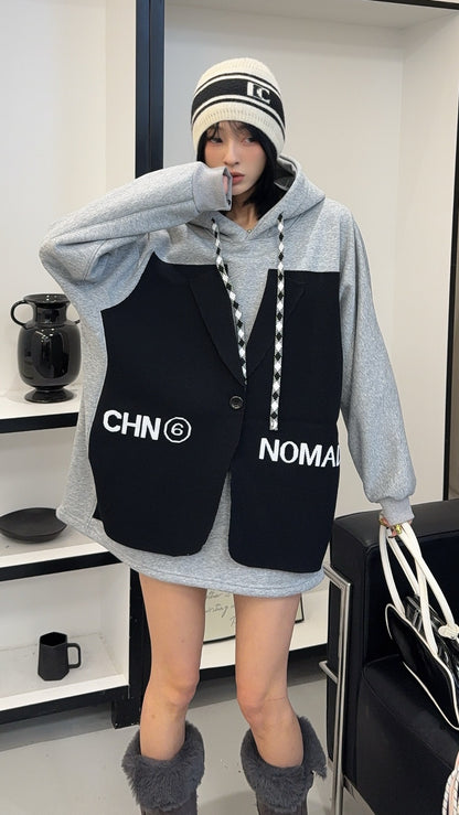 🄶🅁🄾🅄🄽🄳♾🅉🄴🅁🄾25-26SS♾無性別穿搭OverSize美式新款偽西裝連帽長袖T-SHIRT(加厚加絨)🔥