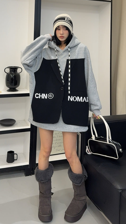 🄶🅁🄾🅄🄽🄳♾🅉🄴🅁🄾25-26SS♾無性別穿搭OverSize美式新款偽西裝連帽長袖T-SHIRT(加厚加絨)🔥