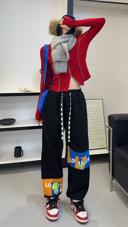 🄶🅁🄾🅄🄽🄳♾🅉🄴🅁🄾25-26SS♾無性別穿搭OverSize美式新款卡通毛巾布休閒長褲(現貨優惠)