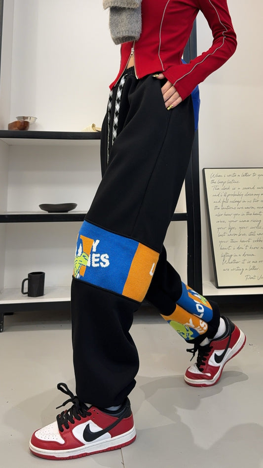 🄶🅁🄾🅄🄽🄳♾🅉🄴🅁🄾25-26SS♾無性別穿搭OverSize美式新款卡通毛巾布休閒長褲(現貨優惠)