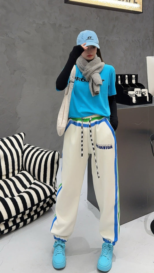 🄶🅁🄾🅄🄽🄳♾🅉🄴🅁🄾25-26SS♾無性別穿搭OverSize美式新款直條紋束口休閒長褲(現貨優惠)