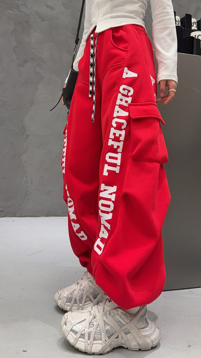 🄶🅁🄾🅄🄽🄳♾🅉🄴🅁🄾25-26SS♾無性別穿搭OverSize美式新款口袋字母彎刀束口長褲