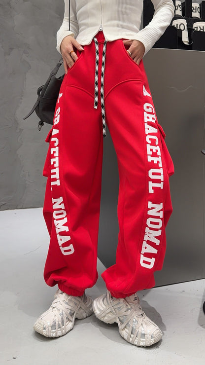 🄶🅁🄾🅄🄽🄳♾🅉🄴🅁🄾25-26SS♾無性別穿搭OverSize美式新款口袋字母彎刀束口長褲
