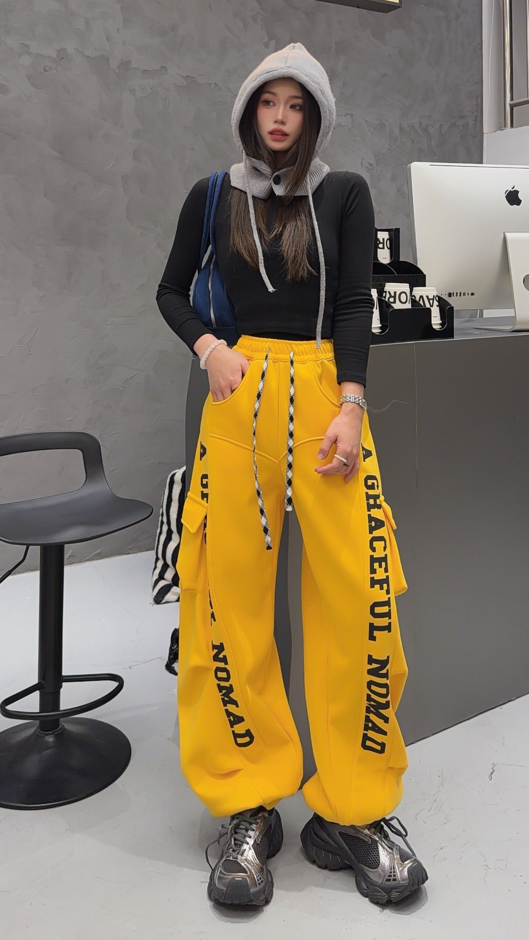 🄶🅁🄾🅄🄽🄳♾🅉🄴🅁🄾25-26SS♾無性別穿搭OverSize美式新款口袋字母彎刀束口長褲