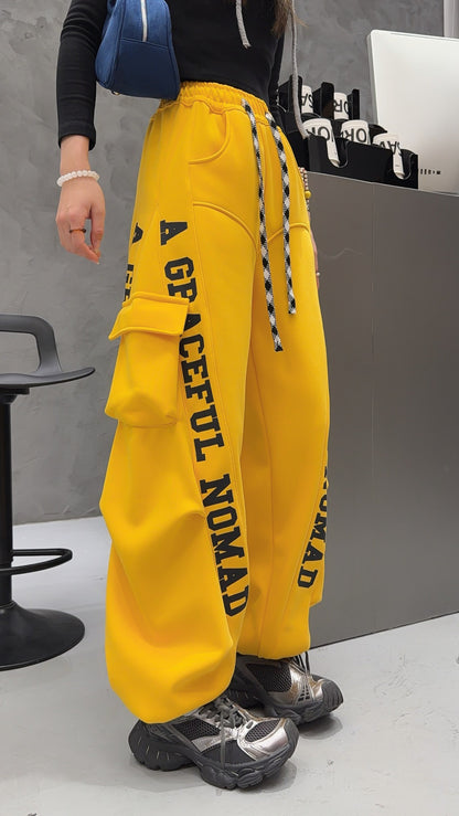 🄶🅁🄾🅄🄽🄳♾🅉🄴🅁🄾25-26SS♾無性別穿搭OverSize美式新款口袋字母彎刀束口長褲