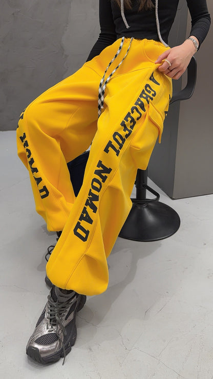 🄶🅁🄾🅄🄽🄳♾🅉🄴🅁🄾25-26SS♾無性別穿搭OverSize美式新款口袋字母彎刀束口長褲