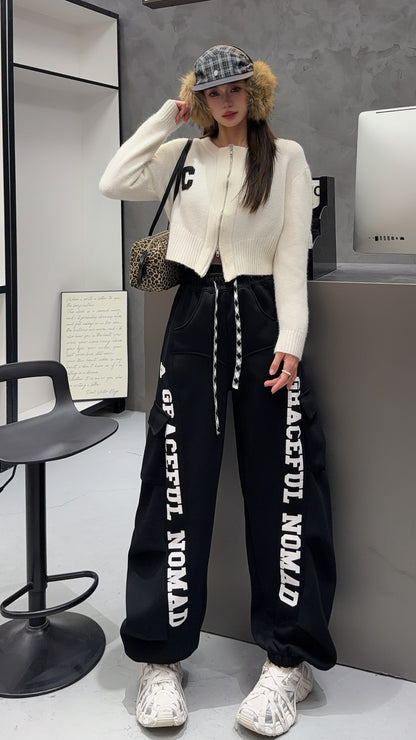 🄶🅁🄾🅄🄽🄳♾🅉🄴🅁🄾25-26SS♾無性別穿搭OverSize美式新款口袋字母彎刀束口長褲