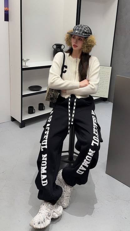 🄶🅁🄾🅄🄽🄳♾🅉🄴🅁🄾25-26SS♾無性別穿搭OverSize美式新款口袋字母彎刀束口長褲