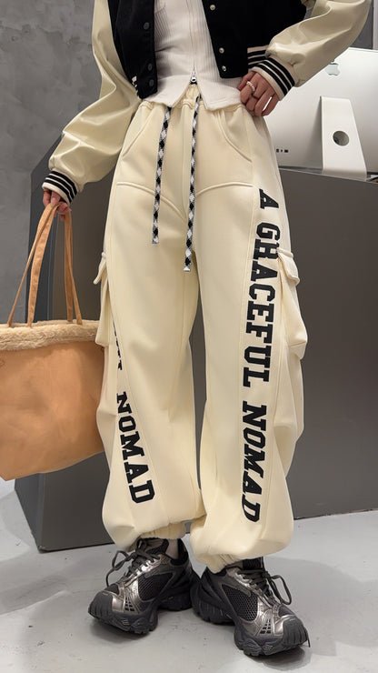 🄶🅁🄾🅄🄽🄳♾🅉🄴🅁🄾25-26SS♾無性別穿搭OverSize美式新款口袋字母彎刀束口長褲