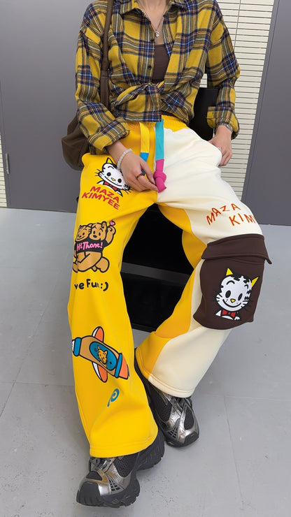 🄶🅁🄾🅄🄽🄳♾🅉🄴🅁🄾25-26SS♾無性別穿搭OverSize美式新款雙色卡通動物束口休閒長褲