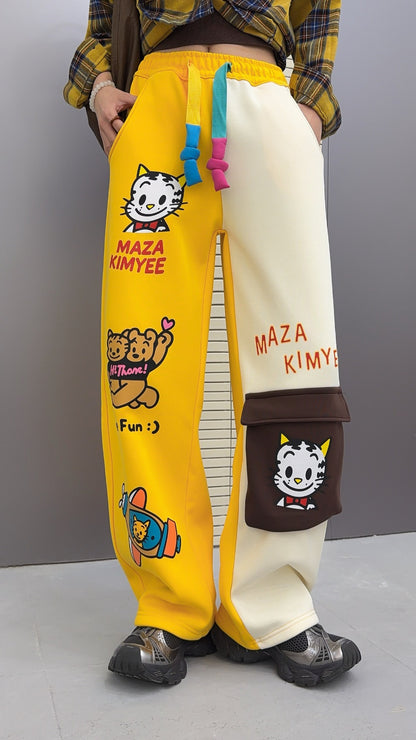 🄶🅁🄾🅄🄽🄳♾🅉🄴🅁🄾25-26SS♾無性別穿搭OverSize美式新款雙色卡通動物束口休閒長褲