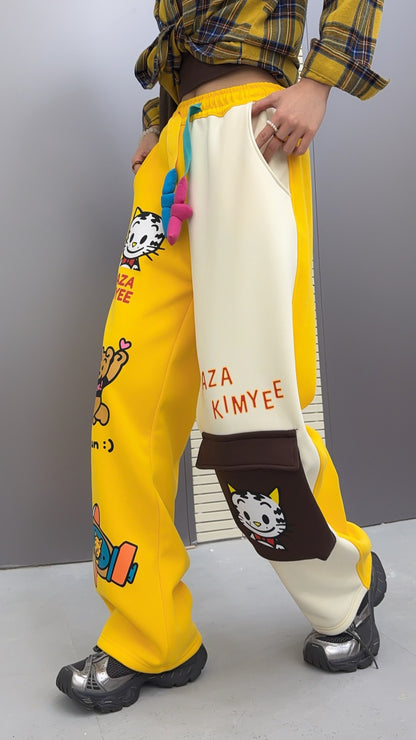 🄶🅁🄾🅄🄽🄳♾🅉🄴🅁🄾25-26SS♾無性別穿搭OverSize美式新款雙色卡通動物束口休閒長褲