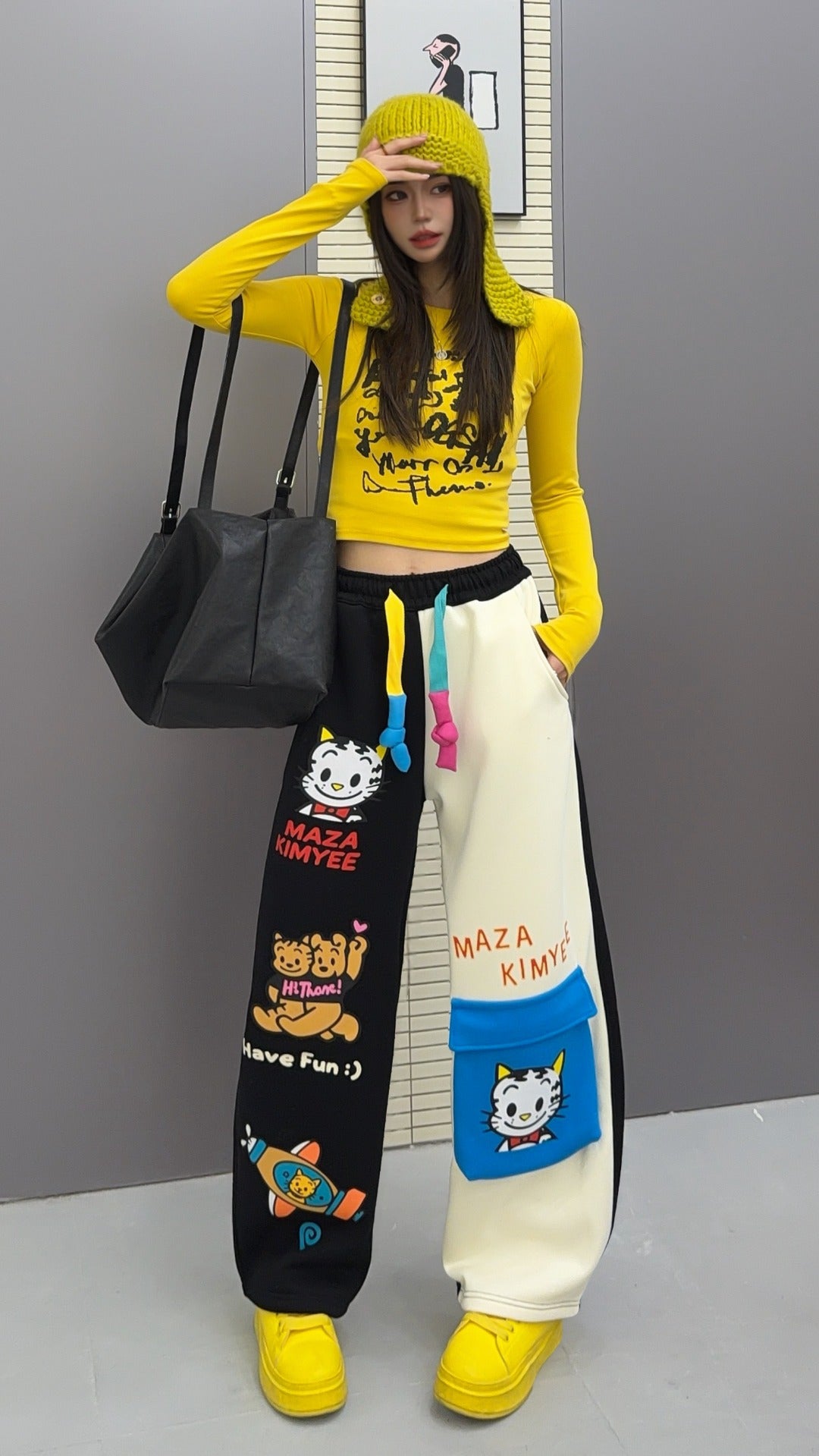 🄶🅁🄾🅄🄽🄳♾🅉🄴🅁🄾25-26SS♾無性別穿搭OverSize美式新款雙色卡通動物束口休閒長褲