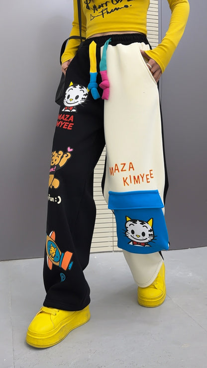🄶🅁🄾🅄🄽🄳♾🅉🄴🅁🄾25-26SS♾無性別穿搭OverSize美式新款雙色卡通動物束口休閒長褲