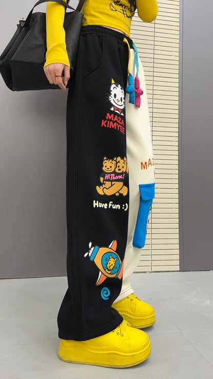 🄶🅁🄾🅄🄽🄳♾🅉🄴🅁🄾25-26SS♾無性別穿搭OverSize美式新款雙色卡通動物束口休閒長褲