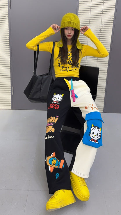 🄶🅁🄾🅄🄽🄳♾🅉🄴🅁🄾25-26SS♾無性別穿搭OverSize美式新款雙色卡通動物束口休閒長褲