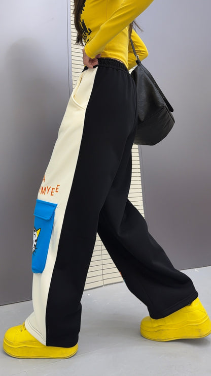 🄶🅁🄾🅄🄽🄳♾🅉🄴🅁🄾25-26SS♾無性別穿搭OverSize美式新款雙色卡通動物束口休閒長褲