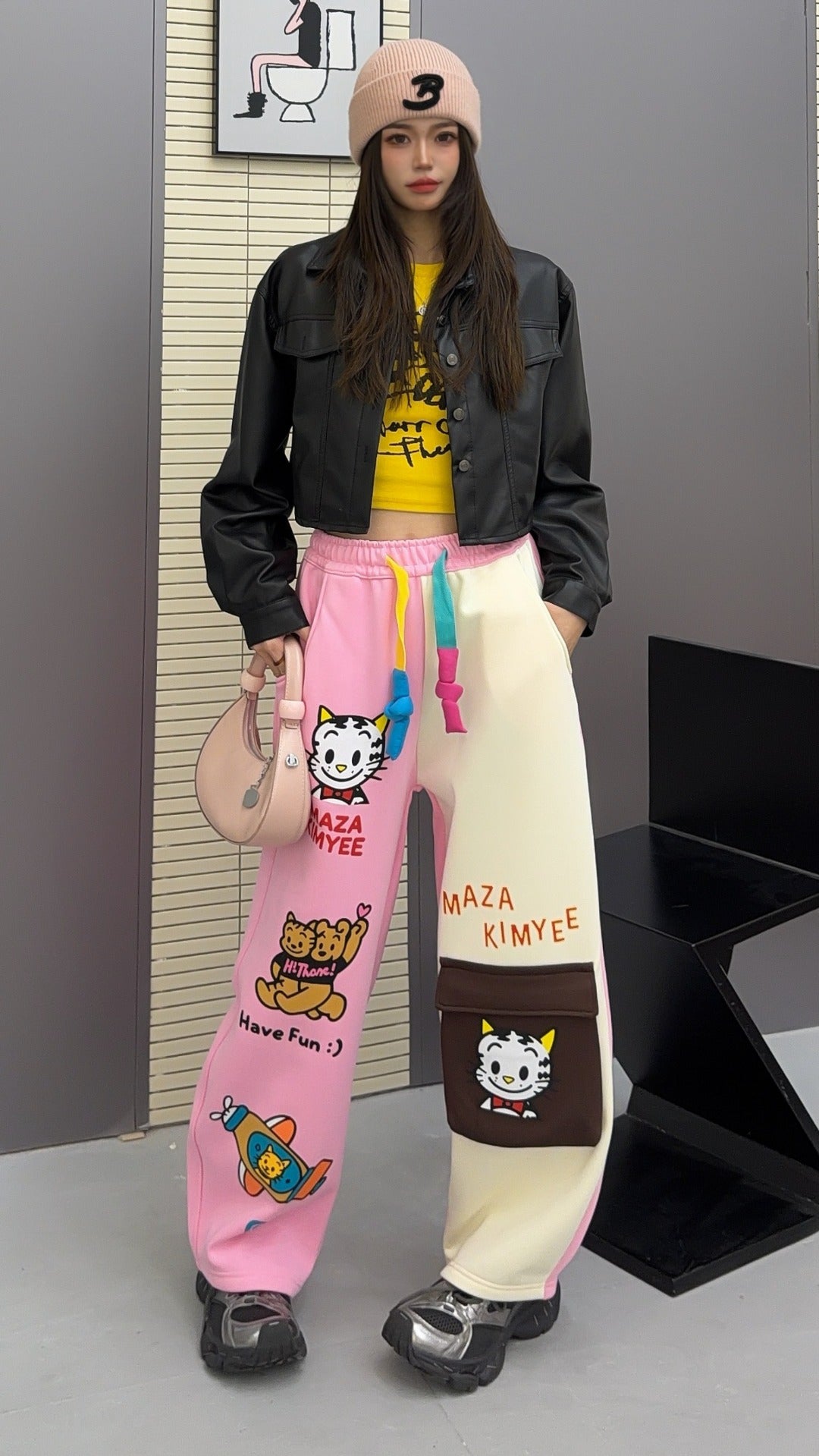 🄶🅁🄾🅄🄽🄳♾🅉🄴🅁🄾25-26SS♾無性別穿搭OverSize美式新款雙色卡通動物束口休閒長褲