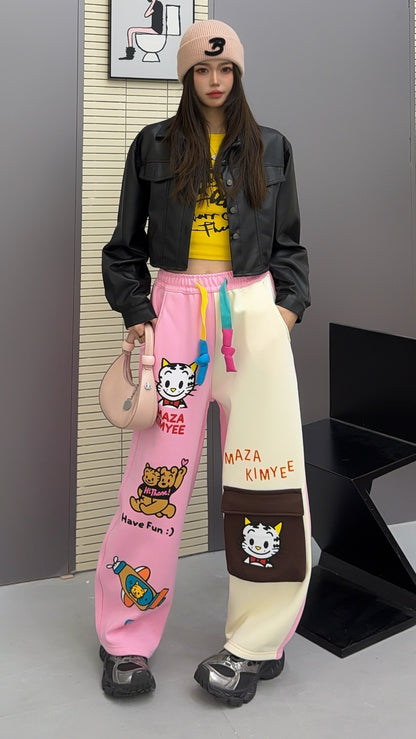 🄶🅁🄾🅄🄽🄳♾🅉🄴🅁🄾25-26SS♾無性別穿搭OverSize美式新款雙色卡通動物束口休閒長褲