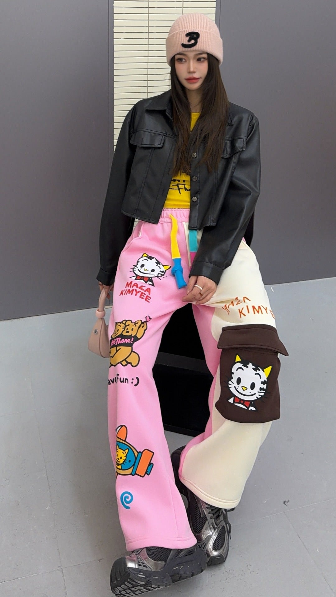 🄶🅁🄾🅄🄽🄳♾🅉🄴🅁🄾25-26SS♾無性別穿搭OverSize美式新款雙色卡通動物束口休閒長褲