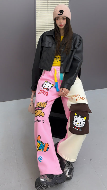 🄶🅁🄾🅄🄽🄳♾🅉🄴🅁🄾25-26SS♾無性別穿搭OverSize美式新款雙色卡通動物束口休閒長褲