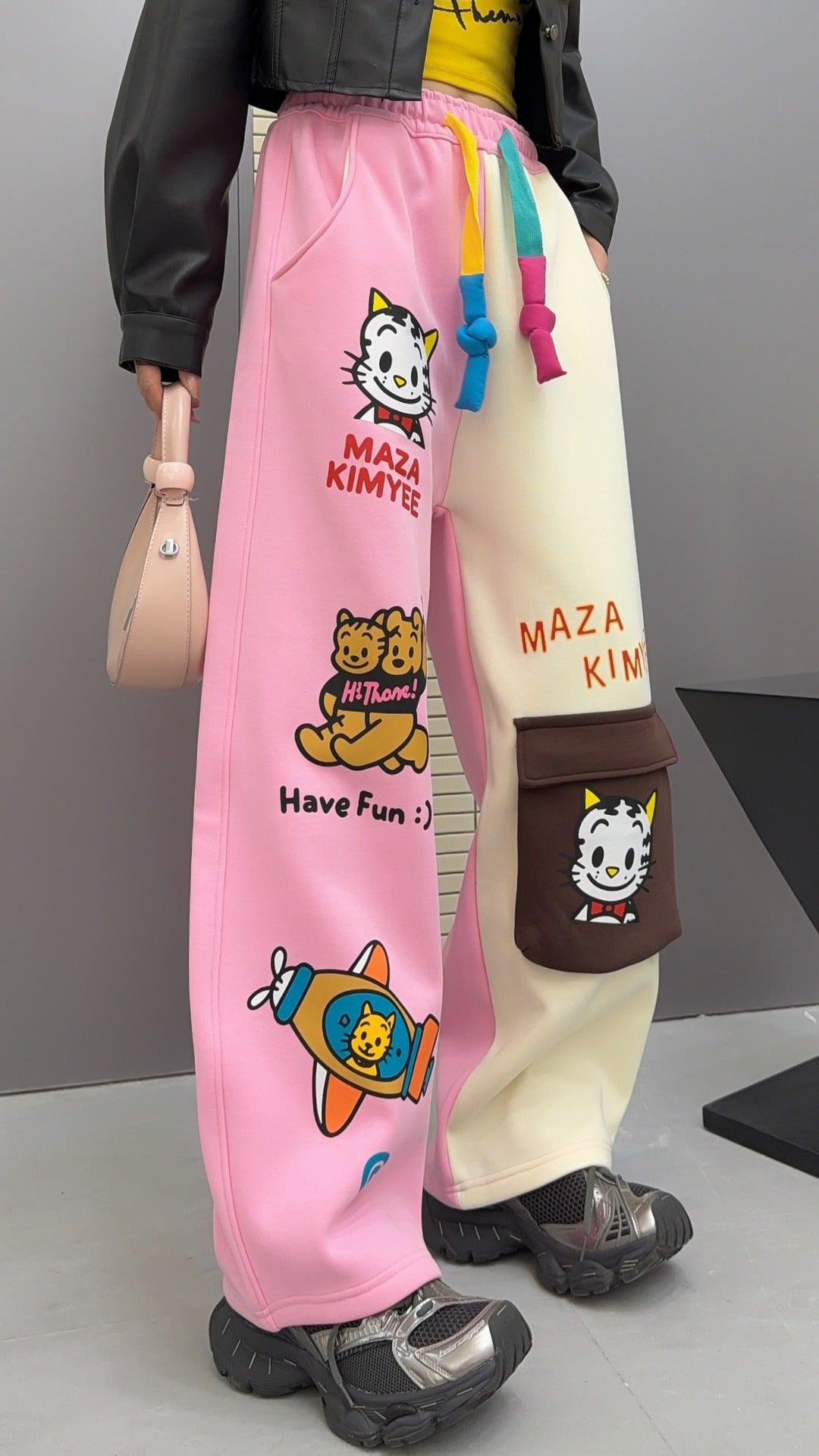 🄶🅁🄾🅄🄽🄳♾🅉🄴🅁🄾25-26SS♾無性別穿搭OverSize美式新款雙色卡通動物束口休閒長褲