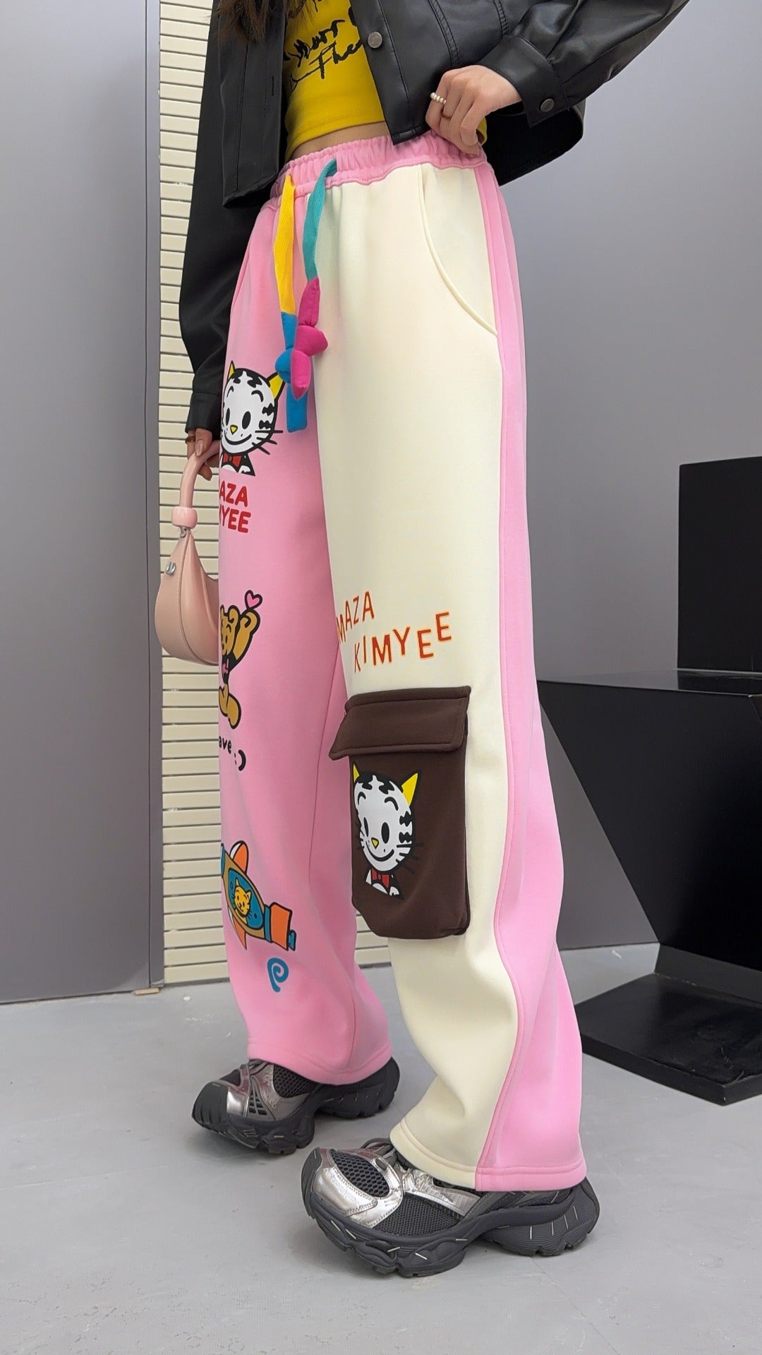 🄶🅁🄾🅄🄽🄳♾🅉🄴🅁🄾25-26SS♾無性別穿搭OverSize美式新款雙色卡通動物束口休閒長褲