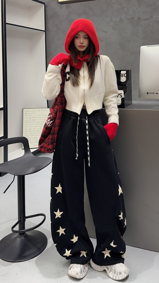 🄶🅁🄾🅄🄽🄳♾🅉🄴🅁🄾25-26SS♾無性別穿搭OverSize美式新款星星寬口休閒長褲