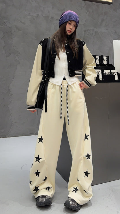 🄶🅁🄾🅄🄽🄳♾🅉🄴🅁🄾25-26SS♾無性別穿搭OverSize美式新款星星寬口休閒長褲