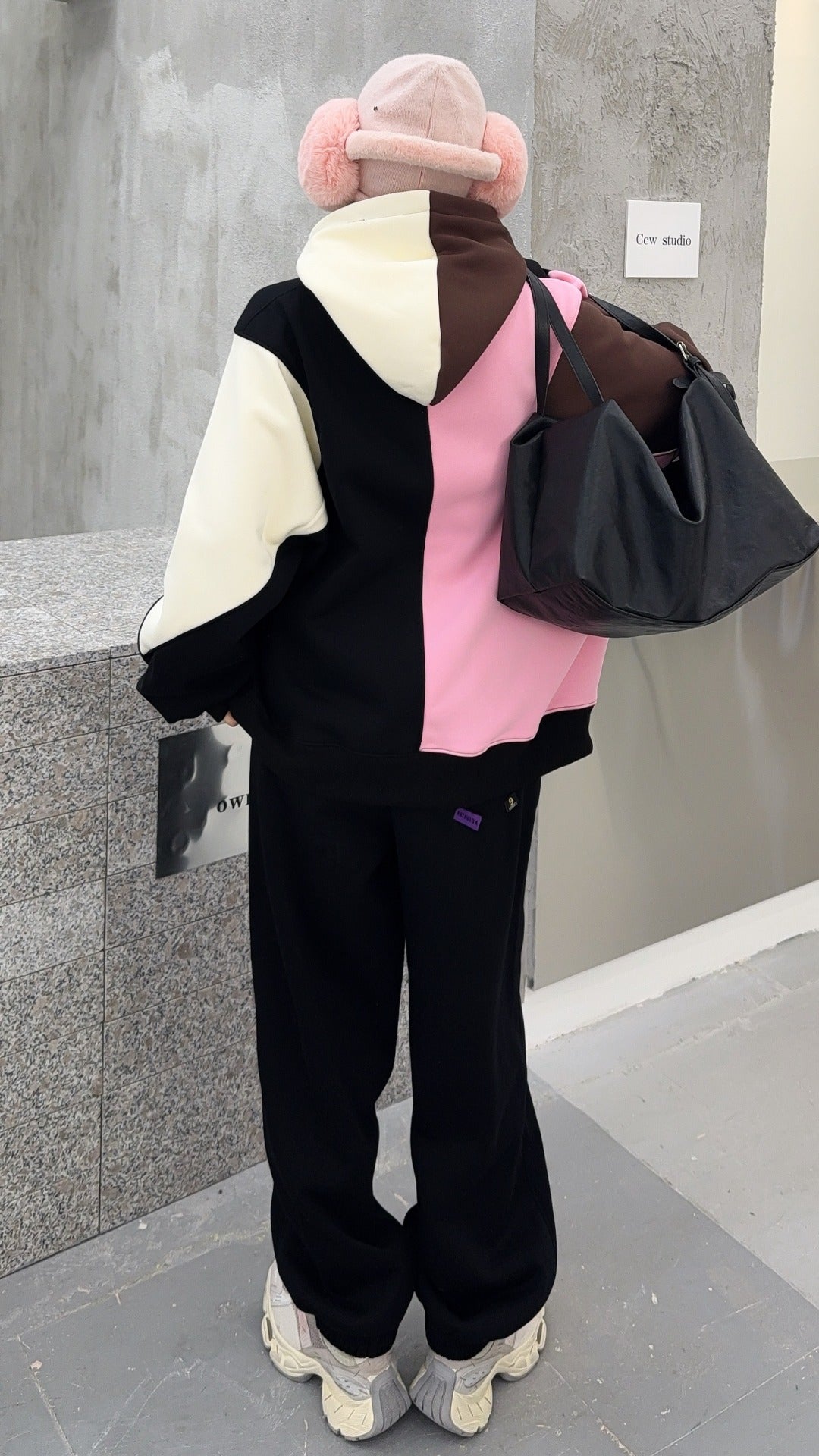 🄶🅁🄾🅄🄽🄳♾🅉🄴🅁🄾25-26SS♾無性別穿搭OverSize美式新款拚色貓貓長袖連帽運動套裝(加厚加絨)🔥