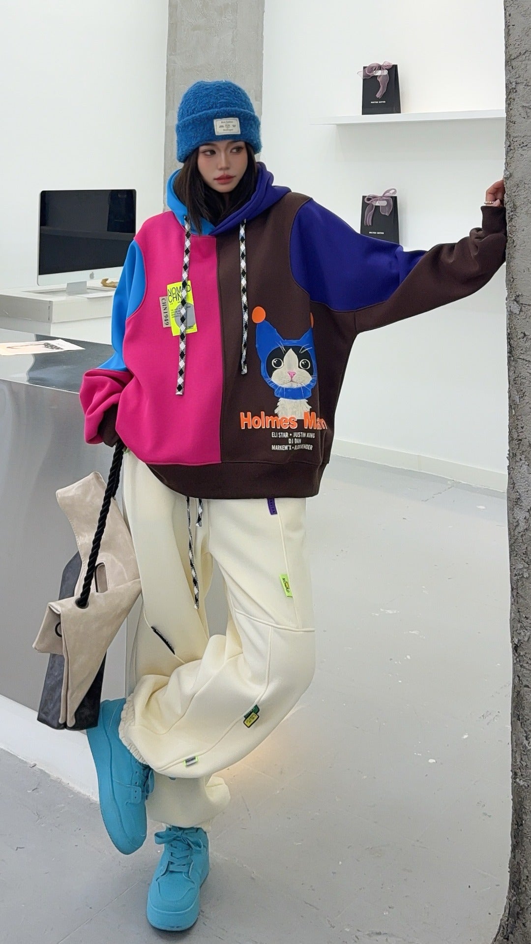 🄶🅁🄾🅄🄽🄳♾🅉🄴🅁🄾25-26SS♾無性別穿搭OverSize美式新款拚色貓貓長袖連帽運動套裝(加厚加絨)🔥