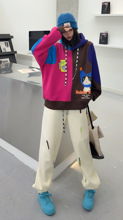 🄶🅁🄾🅄🄽🄳♾🅉🄴🅁🄾25-26SS♾無性別穿搭OverSize美式新款拚色貓貓長袖連帽運動套裝(加厚加絨)🔥