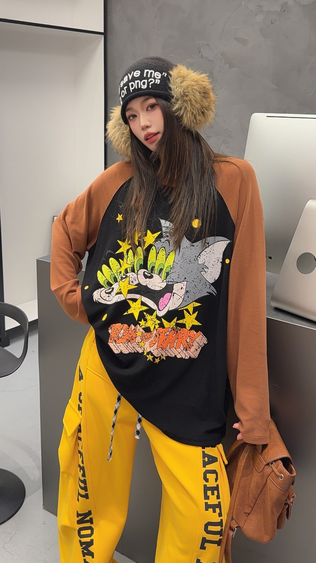 🄶🅁🄾🅄🄽🄳♾🅉🄴🅁🄾25-26SS♾無性別穿搭OverSize美式新款雙色貓貓鼠鼠長袖上衣T-SHIRT