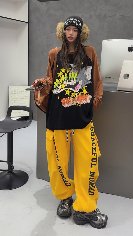 🄶🅁🄾🅄🄽🄳♾🅉🄴🅁🄾25-26SS♾無性別穿搭OverSize美式新款雙色貓貓鼠鼠長袖上衣T-SHIRT