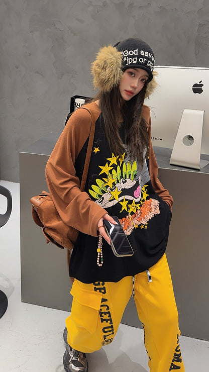 🄶🅁🄾🅄🄽🄳♾🅉🄴🅁🄾25-26SS♾無性別穿搭OverSize美式新款雙色貓貓鼠鼠長袖上衣T-SHIRT