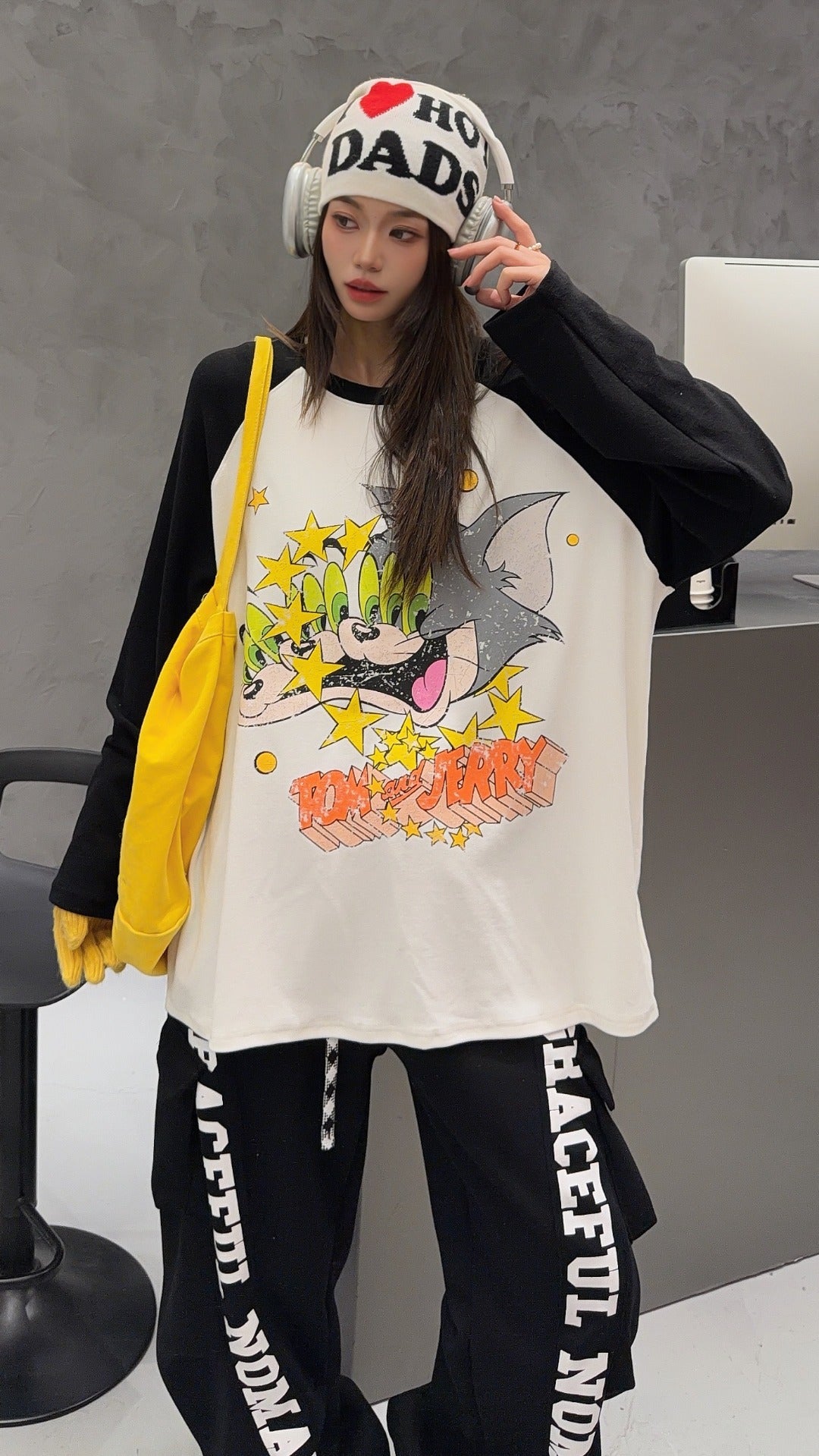 🄶🅁🄾🅄🄽🄳♾🅉🄴🅁🄾25-26SS♾無性別穿搭OverSize美式新款雙色貓貓鼠鼠長袖上衣T-SHIRT