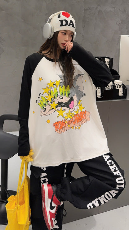 🄶🅁🄾🅄🄽🄳♾🅉🄴🅁🄾25-26SS♾無性別穿搭OverSize美式新款雙色貓貓鼠鼠長袖上衣T-SHIRT