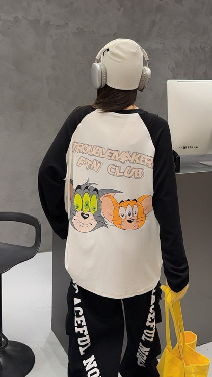 🄶🅁🄾🅄🄽🄳♾🅉🄴🅁🄾25-26SS♾無性別穿搭OverSize美式新款雙色貓貓鼠鼠長袖上衣T-SHIRT