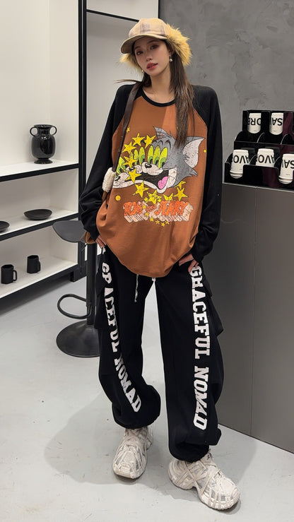 🄶🅁🄾🅄🄽🄳♾🅉🄴🅁🄾25-26SS♾無性別穿搭OverSize美式新款雙色貓貓鼠鼠長袖上衣T-SHIRT